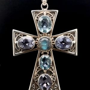 Nicky Butler Multi Gemstone 925 Sterling Silver Large Cross Designer NB Pendant